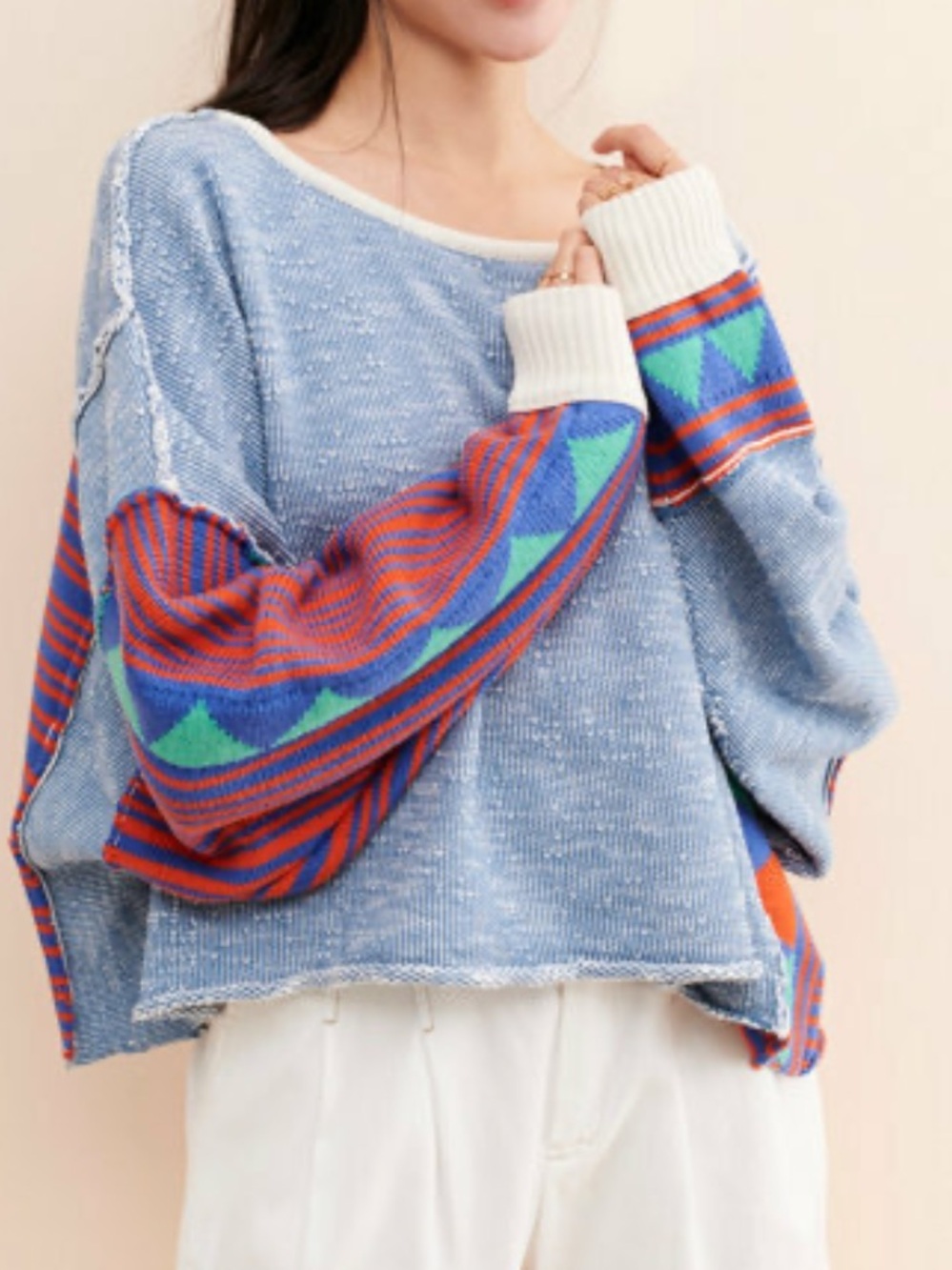 Free PeopleCasual Patchwork Crewneck oversized Sweater size XS